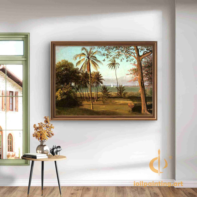 "Paul Gauguin's 'Tropical Paradise' - Hand-Painted Oil Painting Reproduction of Exotic Seaside Landscape"