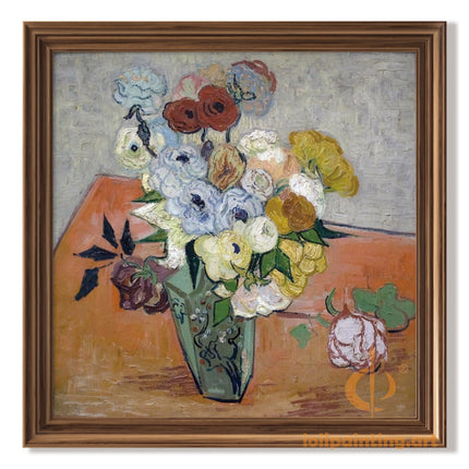 "Vincent van Gogh's 'Vibrant Floral Bouquet in Green Vase' - Premium Hand-Painted Oil Reproduction on Canvas"