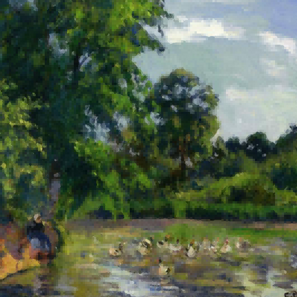 "Camille Pissarro's 'Ducks on a Serene Pond' - Hand-Painted Impressionist Oil Painting Reproduction"