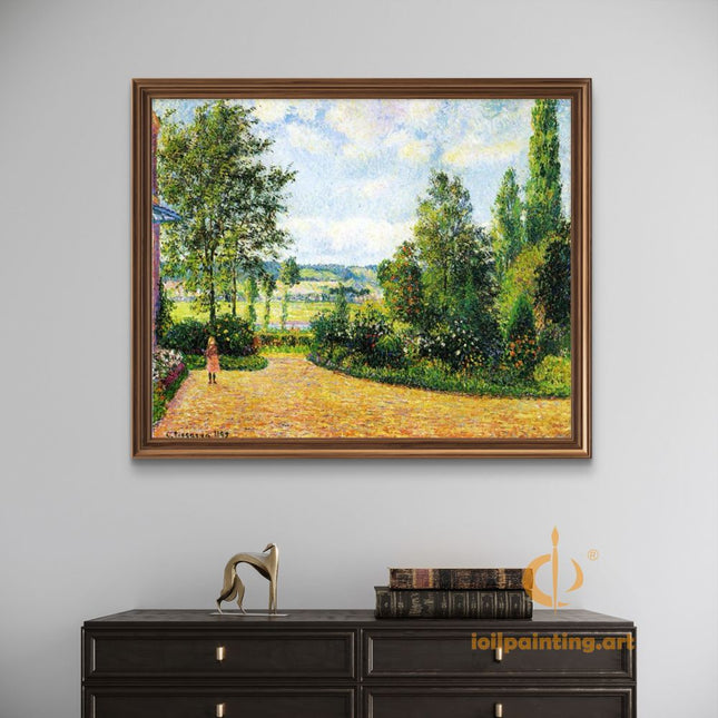 "Camille Pissarro's 'Sunlit Country Path' - Hand-Painted Impressionist Oil Painting Reproduction"