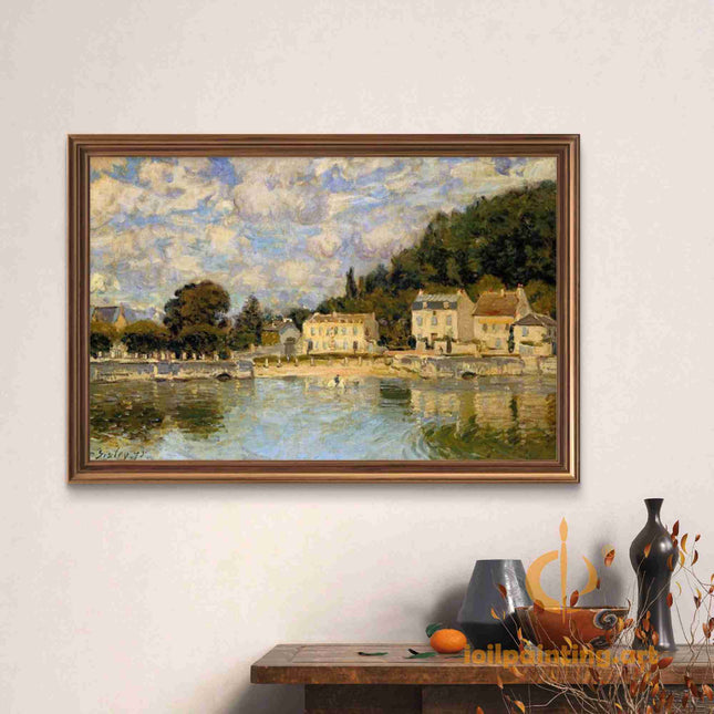 "Alfred Sisley's 'Riverside Tranquility' - Hand-Painted Impressionist Oil Painting Reproduction"