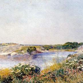 "Childe Hassam's 'Tranquil Lakeside' Landscape - Hand-Painted Classical Oil Painting Reproduction"