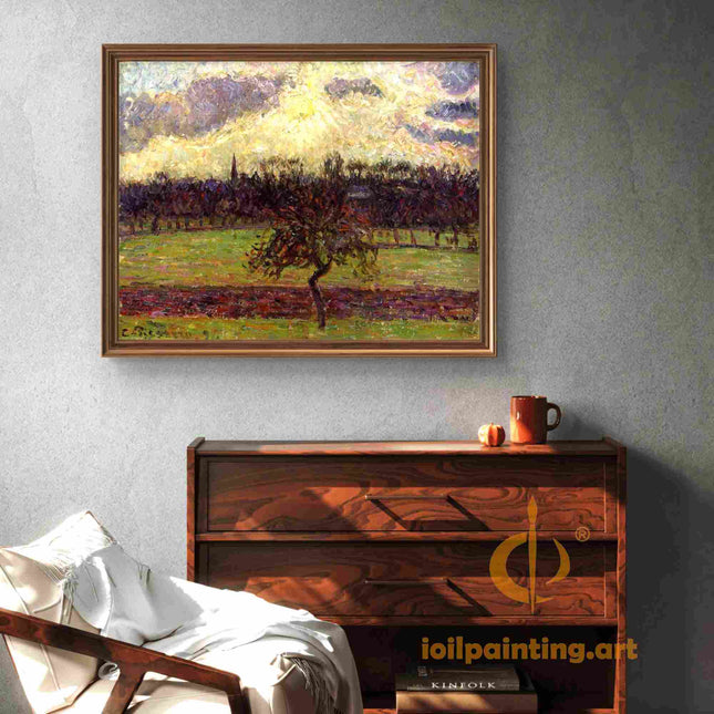 "Camille Pissarro's 'Serene Landscape with Lone Tree' - Hand-Painted Oil Painting Reproduction"