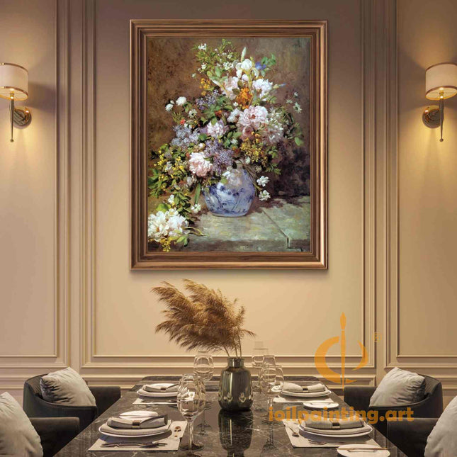 "Vincent van Gogh Inspired 'Floral Still Life in Blue Vase' - Premium Hand-Painted Oil Reproduction on Canvas"
