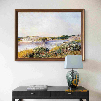 "Childe Hassam's 'Tranquil Lakeside' Landscape - Hand-Painted Classical Oil Painting Reproduction"