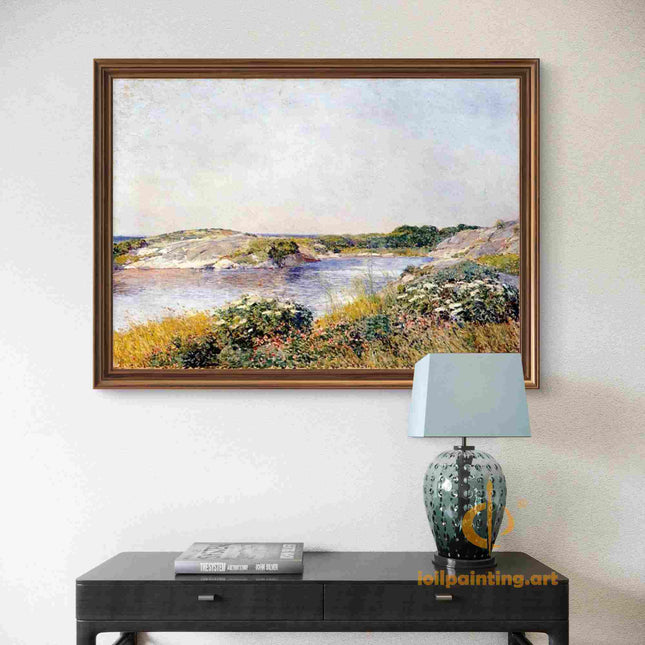 "Childe Hassam's 'Tranquil Lakeside' Landscape - Hand-Painted Classical Oil Painting Reproduction"