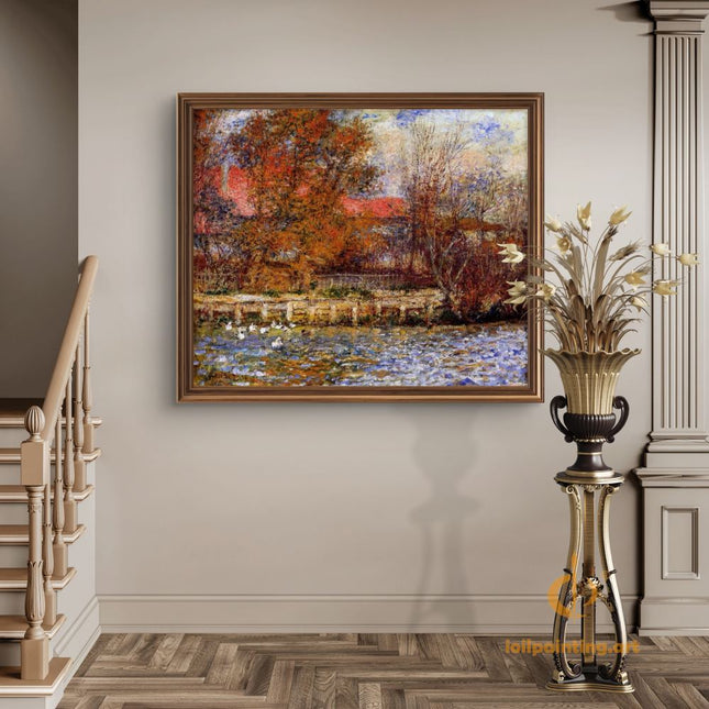 "Pierre-Auguste Renoir's 'Autumn Riverside Serenity' - Premium Hand-Painted Oil Painting Reproduction"