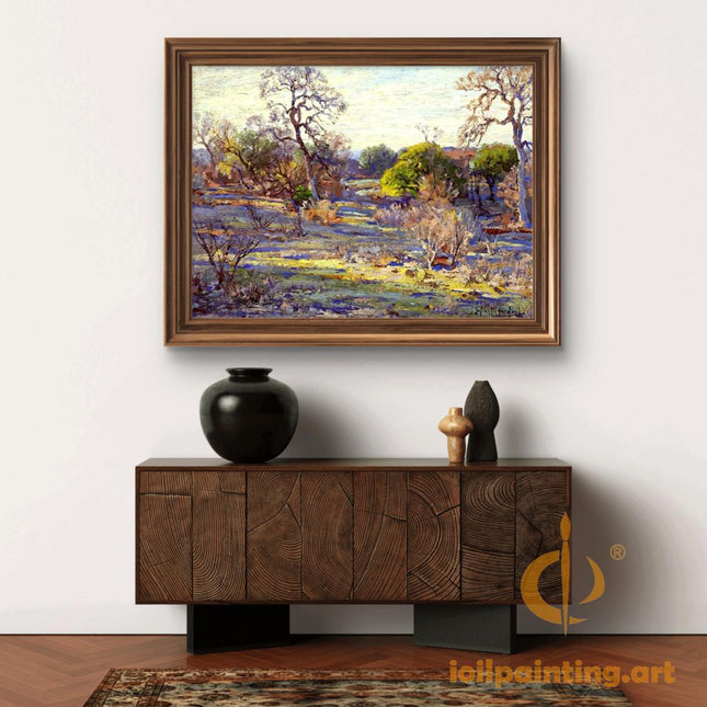 "Julian Onderdonk's 'Serene Meadow with Ancient Oak' Oil Painting Reproduction on Canvas"