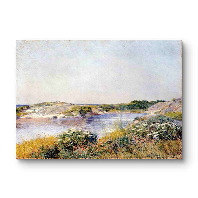 "Childe Hassam's 'Tranquil Lakeside' Landscape - Hand-Painted Classical Oil Painting Reproduction"