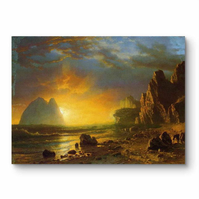 "Albert Bierstadt's 'Golden Mountain Sunset' - Hand-Painted Landscape Oil Painting Reproduction"