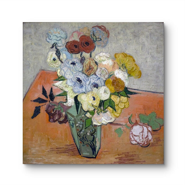 "Vincent van Gogh's 'Vibrant Floral Bouquet in Green Vase' - Premium Hand-Painted Oil Reproduction on Canvas"