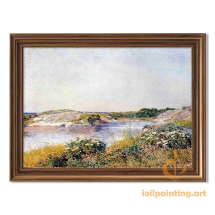 "Childe Hassam's 'Tranquil Lakeside' Landscape - Hand-Painted Classical Oil Painting Reproduction"
