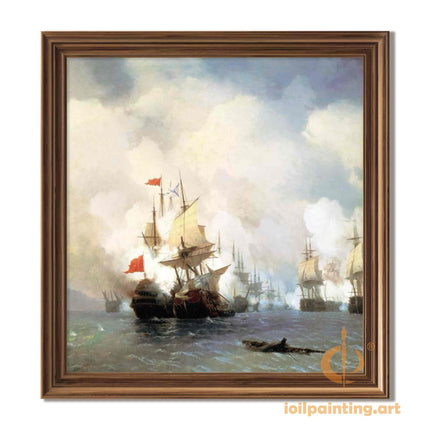 "Ivan Aivazovsky's 'Naval Battle at Sunset' - Hand-Painted Oil Painting Reproduction"