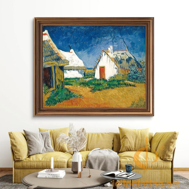 "Vincent van Gogh's 'Rustic Cottages with Red Door' - Premium Hand-Painted Oil Reproduction on Canvas"