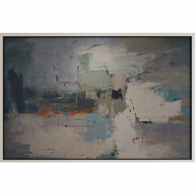 "Emotional Tides" Abstract Oil Painting - Modern Gray & White Canvas Art with Vibrant Blue & Orange Accents