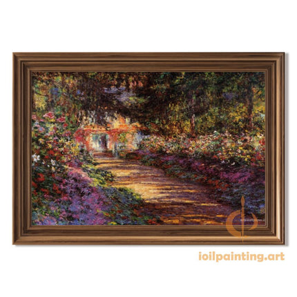 "Claude Monet's 'Sunlit Garden Pathway in Giverny' - Hand-Painted Oil Painting Reproduction"