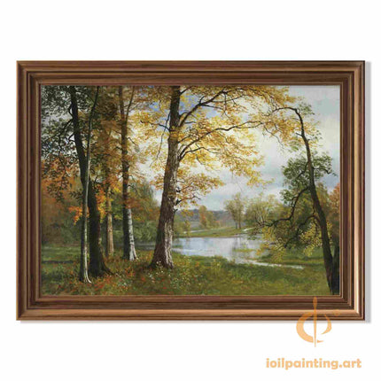 "Albert BIerstadt's 'Golden Autumn' - Hand-Painted Landscape Oil Painting Reproduction"