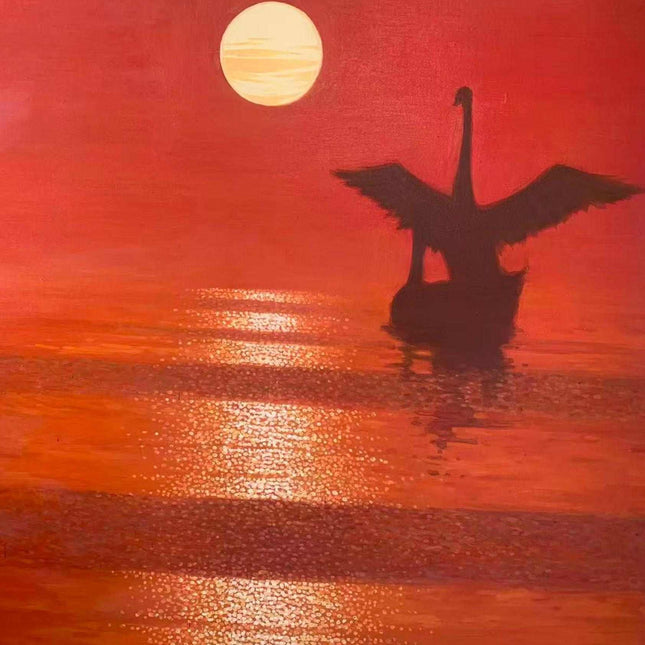 "Majestic Swan at Sunset - Premium Hand-Painted Oil Reproduction on Canvas"