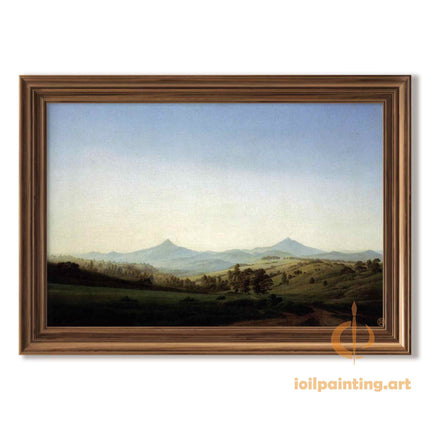"Caspar David Friedrich's 'Tranquil Mountain Vista' - Hand-Painted Romantic Oil Painting Reproduction"