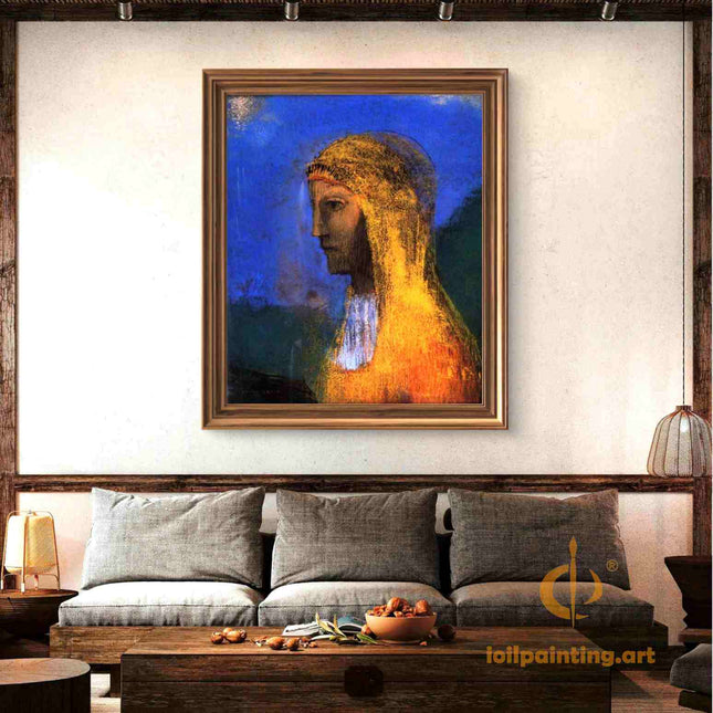 "Odilon Redon 'Mystical Profile' - Hand-Painted Symbolist Portrait Reproduction | Dreamlike French Art"