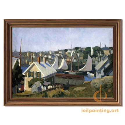 "Edward Hopper's 'Village Serenity Along Great Northern Road' - Hand-Painted Oil Painting Reproduction"