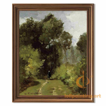 "Camille Pissarro's 'Solitary Walker in Sunlit Forest' - Hand-Painted Impressionist Oil Painting Reproduction"