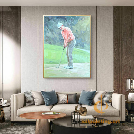 "Elegant Golfer in Motion - Premium Hand-Painted Oil Reproduction on Canvas"