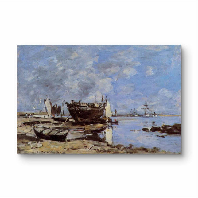 "Eugène Boudin's 'Tranquil Seaside with Sailboats' - Hand-Painted Oil Painting Reproduction"