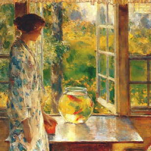 "Richard Edward Miller's 'Contemplation by the Window' - Hand-Painted Impressionist Oil Painting Reproduction"