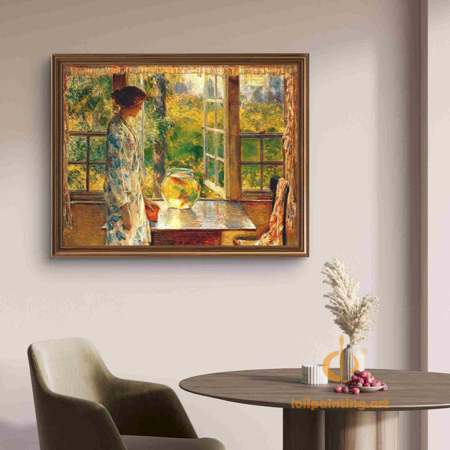 "Richard Edward Miller's 'Contemplation by the Window' - Hand-Painted Impressionist Oil Painting Reproduction"