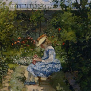 "Camille Pissarro's 'Girl with Flowers in Garden' - Hand-Painted Impressionist Oil Painting Reproduction"