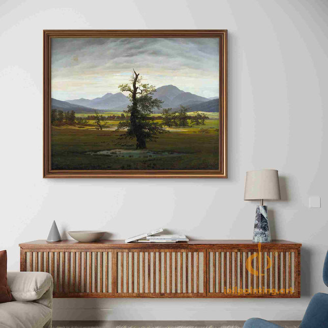 "Caspar David Friedrich's 'The Solitary Oak' - Hand-Painted Romantic Oil Painting Reproduction"
