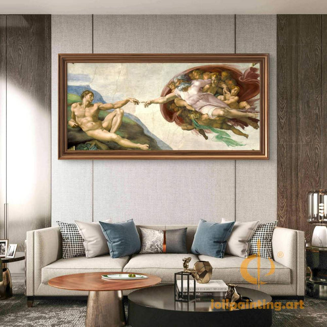 "Michelangelo's 'The Creation of Adam' - Hand-Painted Renaissance Oil Painting Reproduction"