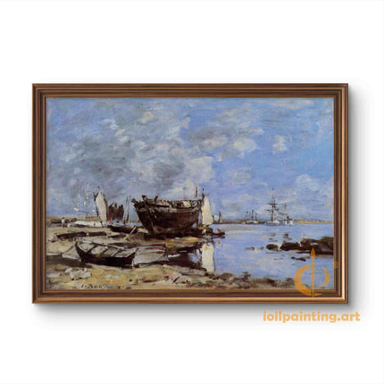 "Eugène Boudin's 'Tranquil Seaside with Sailboats' - Hand-Painted Oil Painting Reproduction"