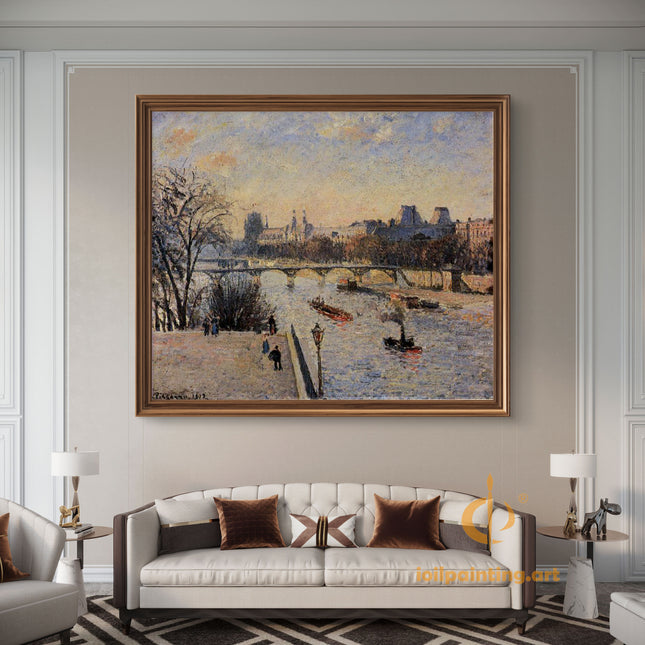 "Camille Pissarro's 'Seine River with Stone Bridge' - Hand-Painted Oil Painting Reproduction"