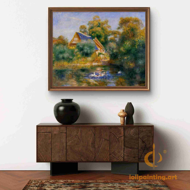 "Pierre-Auguste Renoir's 'Serene Waterside Village' - Premium Hand-Painted Oil Painting Reproduction"