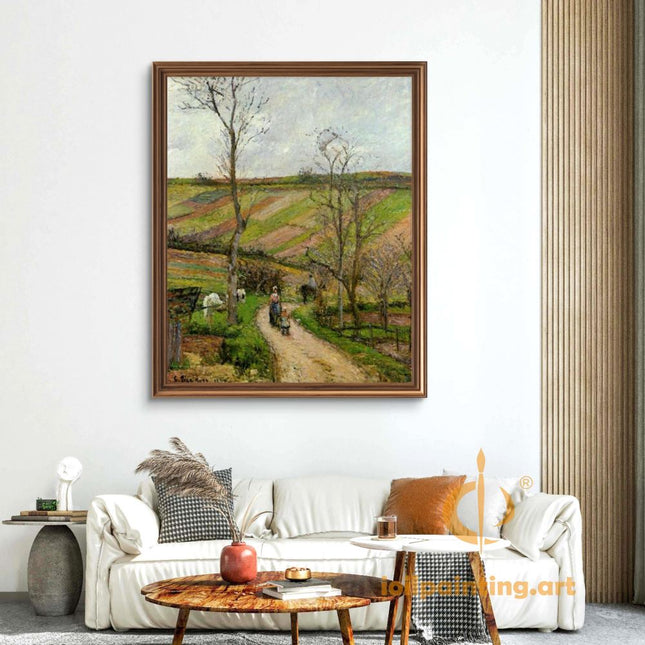 "Camille Pissarro's 'Spring Path with Pram' - Hand-Painted Impressionist Oil Painting Reproduction"