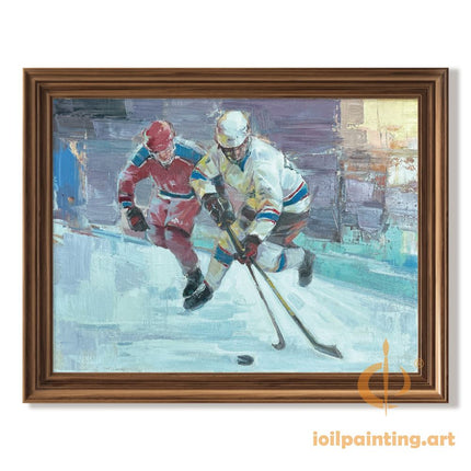 "Ice Hockey Showdown - Premium Hand-Painted Oil Reproduction on Canvas"