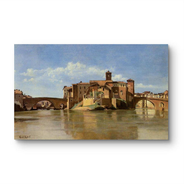 "Camille Corot's 'Riverside Village with Stone Bridge' - Hand-Painted Oil Painting Reproduction"