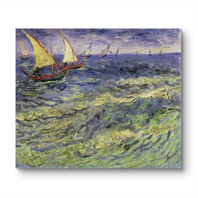 "Vincent van Gogh's 'Stormy Seascape with Fishing Boats' - Premium Hand-Painted Oil Reproduction on Canvas"