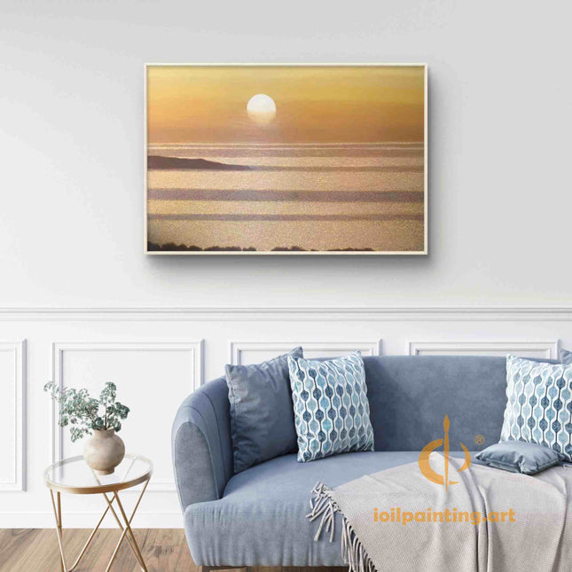 "Golden Sunrise Seascape - Premium Hand-Painted Oil Reproduction on Canvas"