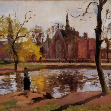 "Camille Pissarro's 'Contemplation by the Water' - Hand-Painted Impressionist Oil Painting Reproduction"
