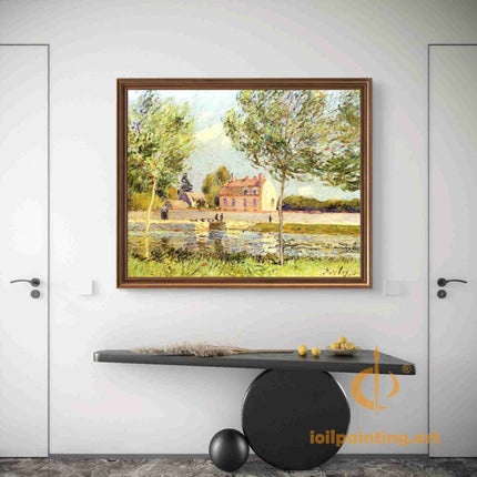 "Alfred Sisley's 'Riverside Retreat' - Hand-Painted Impressionist Oil Painting Reproduction"