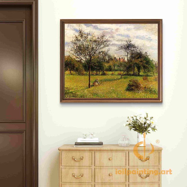 "Camille Pissarro's 'Sunlit Meadow with Resting Figure' - Hand-Painted Impressionist Oil Painting Reproduction"