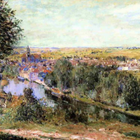 "Alfred Sisley's 'Serene Riverside Village' - Hand-Painted Impressionist Oil Painting Reproduction"