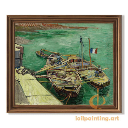 "Vincent van Gogh's 'Boats with Workers on the Shore' - Premium Hand-Painted Oil Reproduction on Canvas"