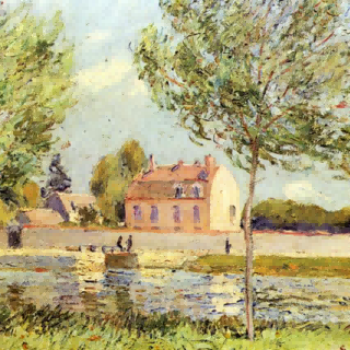 "Alfred Sisley's 'Riverside Retreat' - Hand-Painted Impressionist Oil Painting Reproduction"