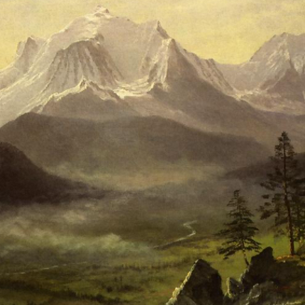 "Albert Bierstadt's 'Alpine Majesty' - Hand-Painted Landscape Oil Painting Reproduction"