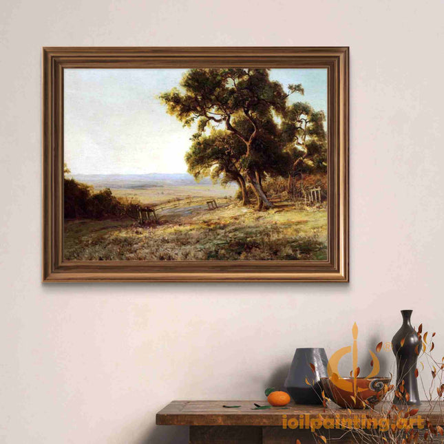 "Julian Onderdonk's 'Pastoral Serenity: Countryside with Majestic Trees' Oil Painting Reproduction on Canvas"