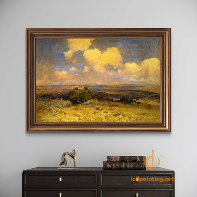 "Golden Fields and Clouded Skies - Premium Hand-Painted Oil Reproduction on Canvas"